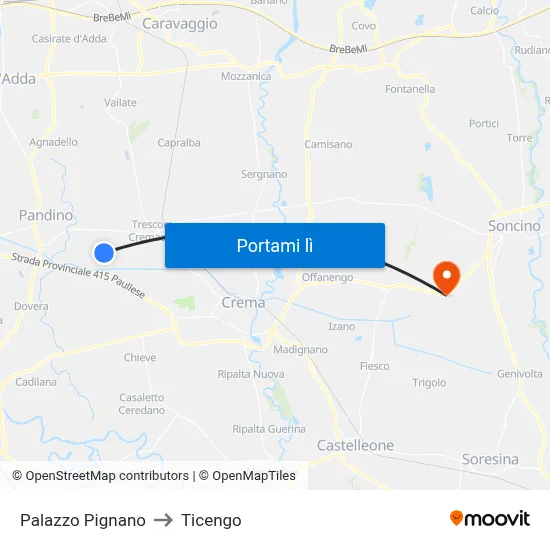 Palazzo Pignano to Ticengo map