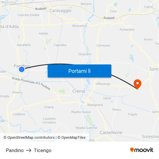 Pandino to Ticengo map