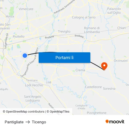 Pantigliate to Ticengo map