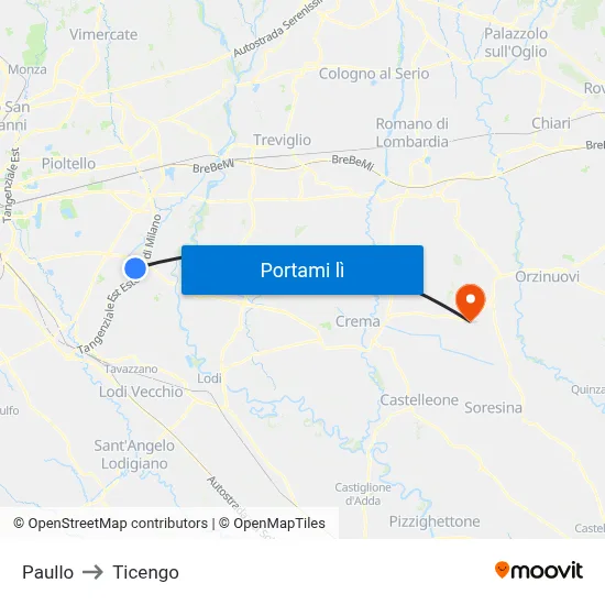Paullo to Ticengo map