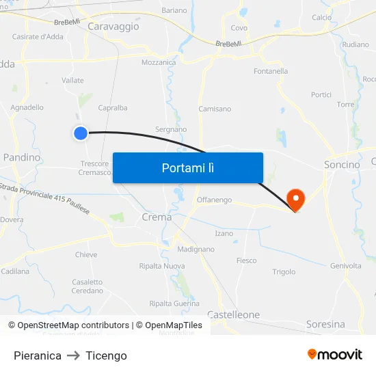 Pieranica to Ticengo map