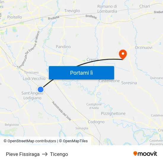 Pieve Fissiraga to Ticengo map