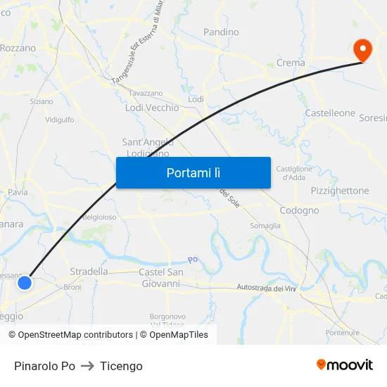 Pinarolo Po to Ticengo map
