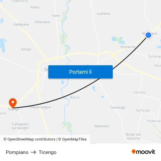Pompiano to Ticengo map