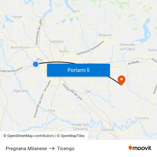 Pregnana Milanese to Ticengo map