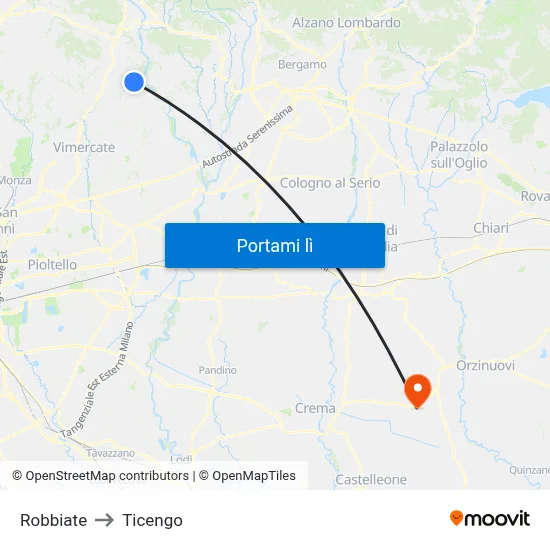 Robbiate to Ticengo map