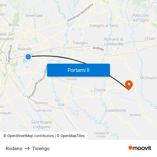 Rodano to Ticengo map