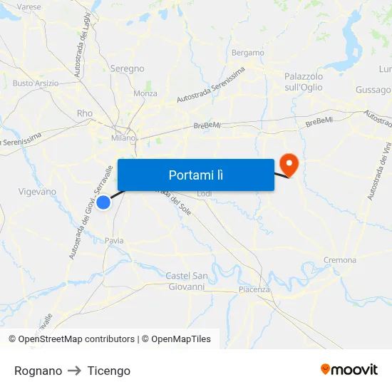 Rognano to Ticengo map