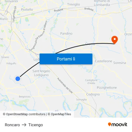 Roncaro to Ticengo map