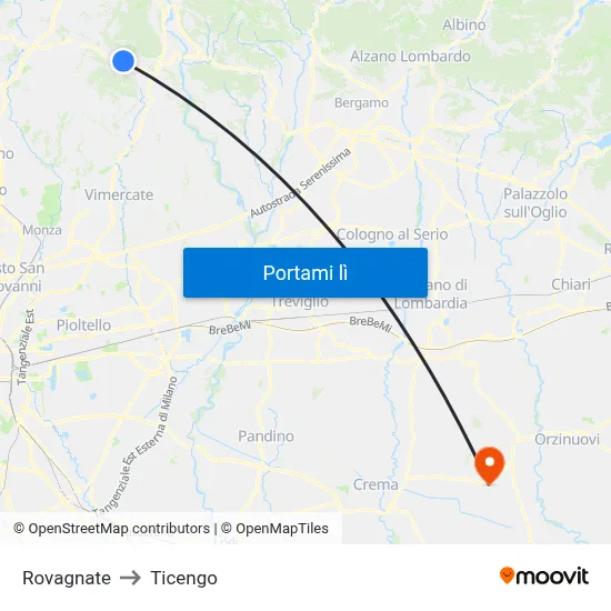 Rovagnate to Ticengo map