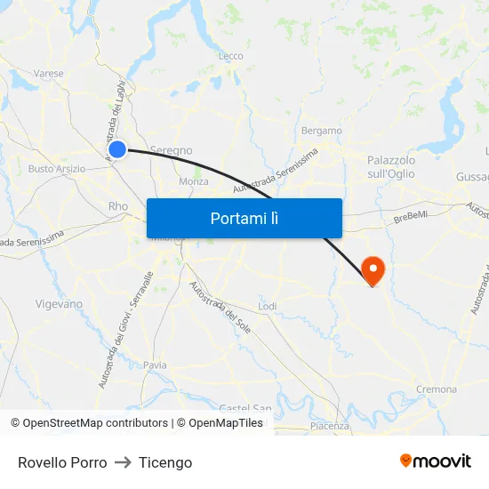 Rovello Porro to Ticengo map