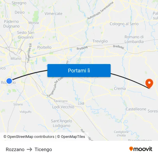 Rozzano to Ticengo map