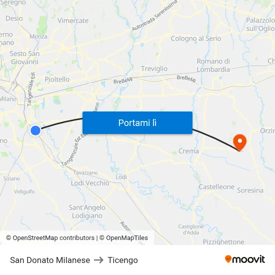 San Donato Milanese to Ticengo map