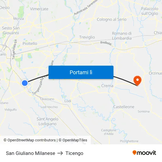 San Giuliano Milanese to Ticengo map