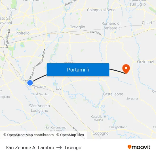 San Zenone Al Lambro to Ticengo map