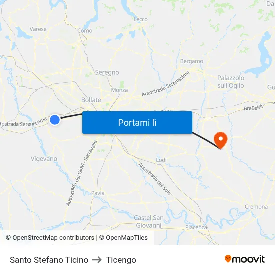 Santo Stefano Ticino to Ticengo map