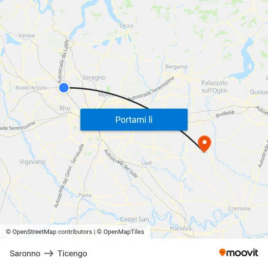 Saronno to Ticengo map