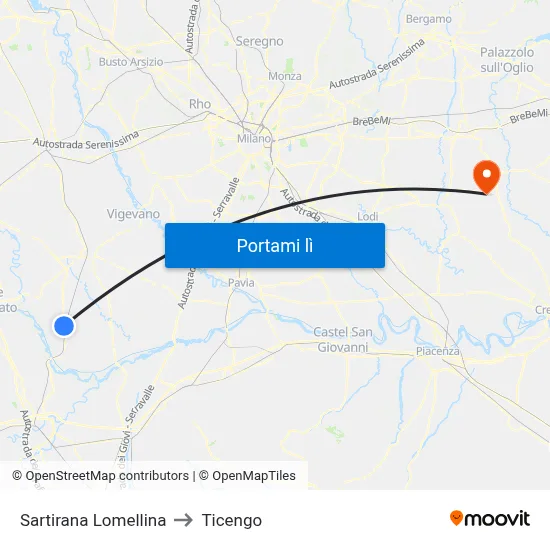 Sartirana Lomellina to Ticengo map