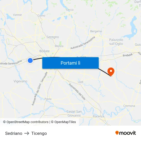 Sedriano to Ticengo map