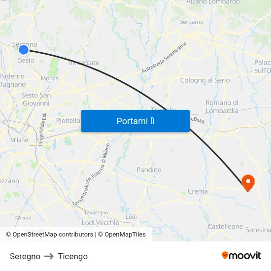 Seregno to Ticengo map