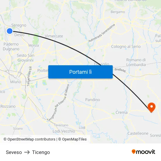 Seveso to Ticengo map