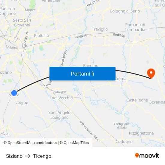 Siziano to Ticengo map