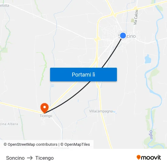 Soncino to Ticengo map