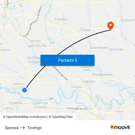 Spessa to Ticengo map