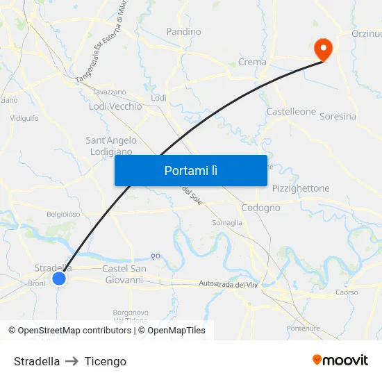 Stradella to Ticengo map