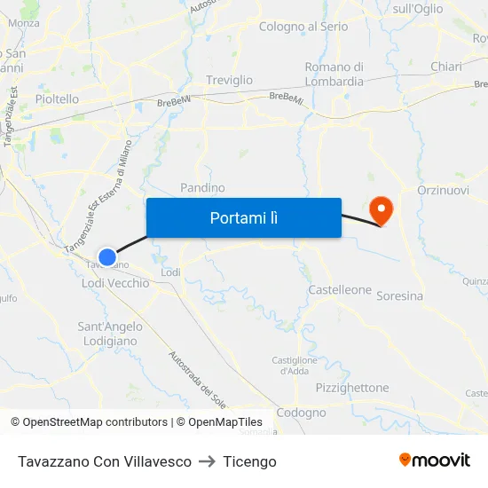 Tavazzano Con Villavesco to Ticengo map