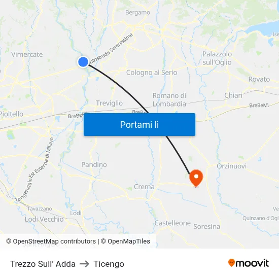 Trezzo Sull' Adda to Ticengo map
