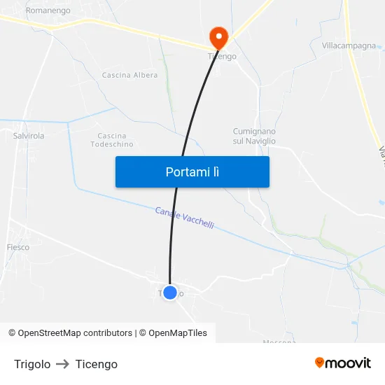 Trigolo to Ticengo map