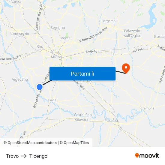 Trovo to Ticengo map