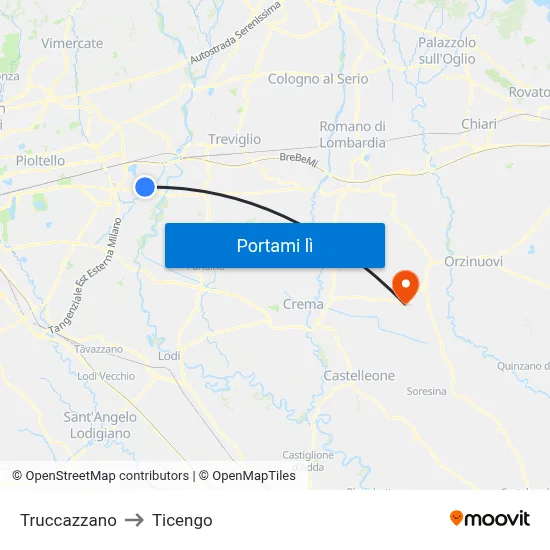 Truccazzano to Ticengo map
