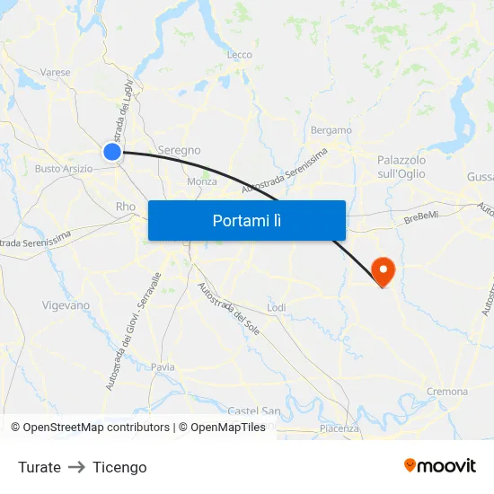 Turate to Ticengo map