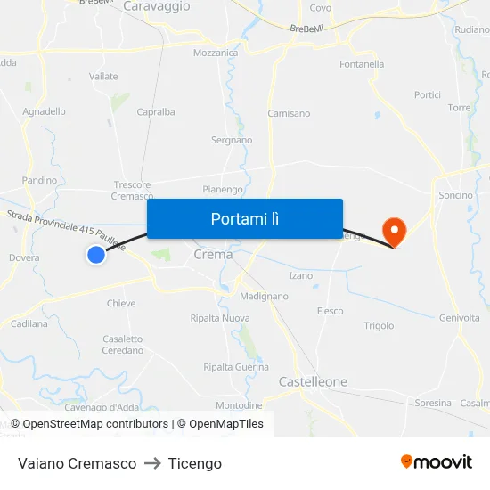 Vaiano Cremasco to Ticengo map