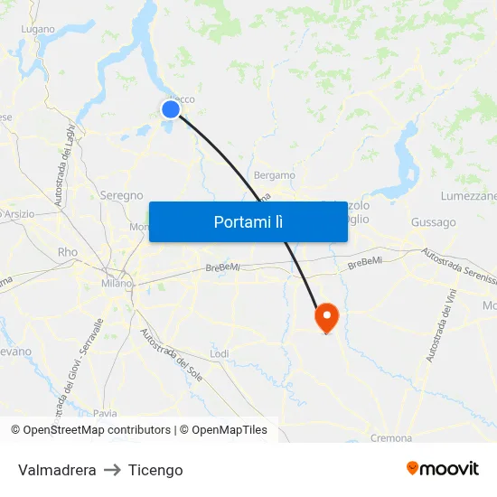 Valmadrera to Ticengo map