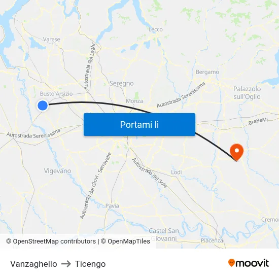 Vanzaghello to Ticengo map