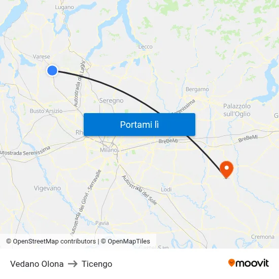 Vedano Olona to Ticengo map