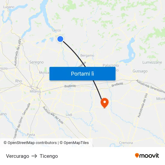 Vercurago to Ticengo map
