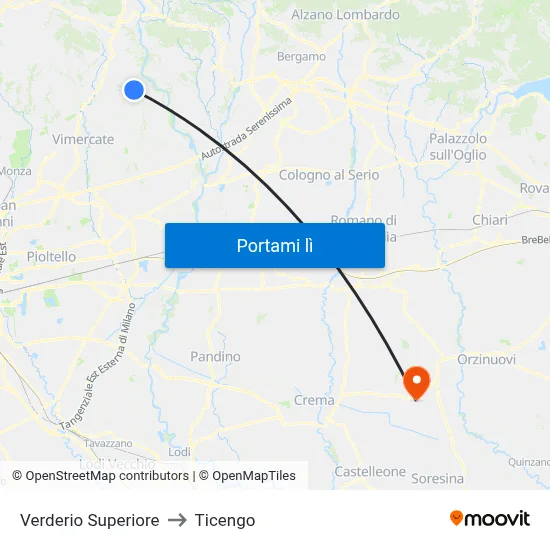 Verderio Superiore to Ticengo map