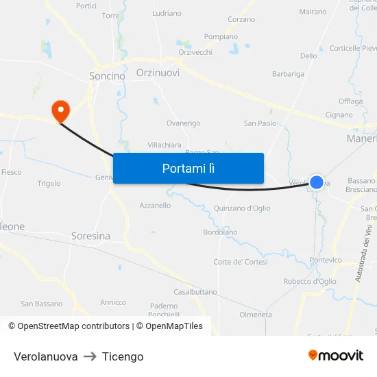 Verolanuova to Ticengo map