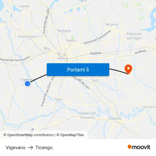 Vigevano to Ticengo map