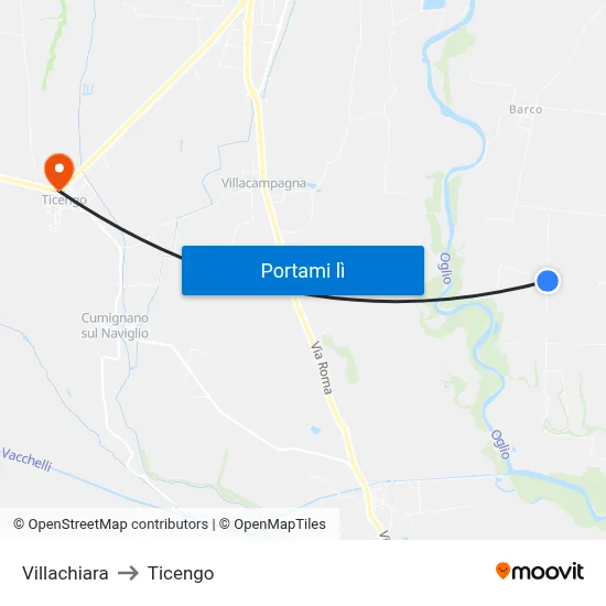 Villachiara to Ticengo map