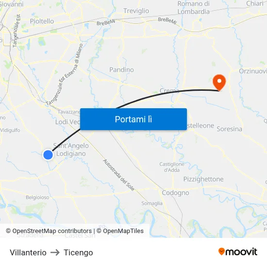 Villanterio to Ticengo map