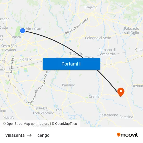 Villasanta to Ticengo map