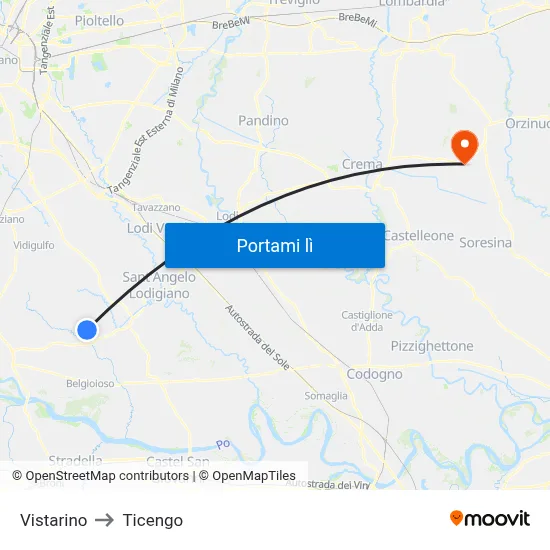 Vistarino to Ticengo map