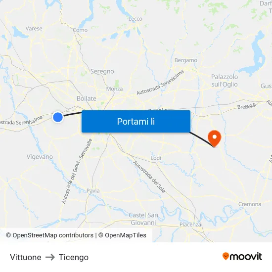 Vittuone to Ticengo map