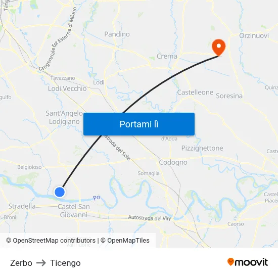 Zerbo to Ticengo map