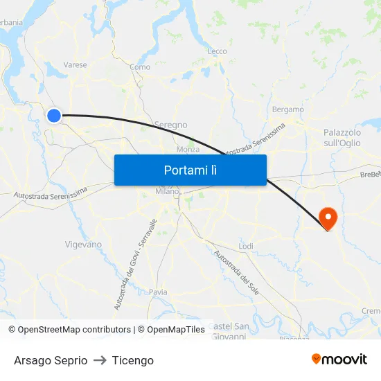 Arsago Seprio to Ticengo map